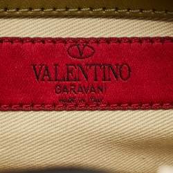 Pre Owned Valentino Olive Green Leather Small Rockstud Trapeze Tote