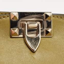 Pre Owned Valentino Olive Green Leather Small Rockstud Trapeze Tote