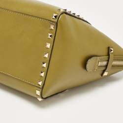 Pre Owned Valentino Olive Green Leather Small Rockstud Trapeze Tote