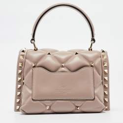 Pre Owned Valentino Old Rose Quilted Leather Mini Candystud Top Handle Bag