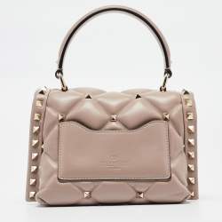 Valentino Old Rose Quilted Leather Mini Candystud Top Handle Bag