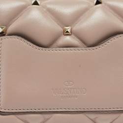 Pre Owned Valentino Old Rose Quilted Leather Mini Candystud Top Handle Bag
