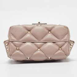 Pre Owned Valentino Old Rose Quilted Leather Mini Candystud Top Handle Bag