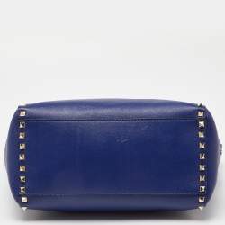 Pre Owned Valentino Blue Leather Rockstud Trapeze Tote with Wallet