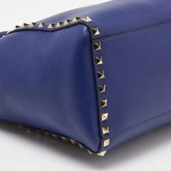 Pre Owned Valentino Blue Leather Rockstud Trapeze Tote with Wallet