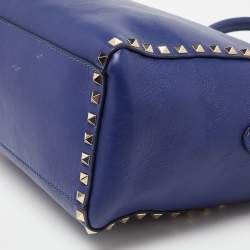 Pre Owned Valentino Blue Leather Rockstud Trapeze Tote with Wallet