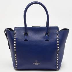 Pre Owned Valentino Blue Leather Rockstud Trapeze Tote with Wallet