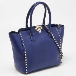 Pre Owned Valentino Blue Leather Rockstud Trapeze Tote with Wallet