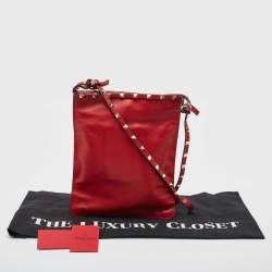 Valentino Red Leather Rockstud Slim Crossbody Bag