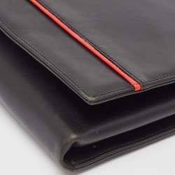 Pre Owned Valentino Black/Red Leather Logo Embossed Oversized Clutch Bag