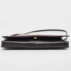 Pre Owned Valentino Black/Red Leather Logo Embossed Oversized Clutch Bag