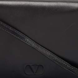Pre Owned Valentino Black/Red Leather Logo Embossed Oversized Clutch Bag