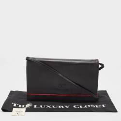 Pre Owned Valentino Black/Red Leather Logo Embossed Oversized Clutch Bag