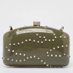 Pre Owned Valentino Dark Grey Plexiglass Rockstud In The Clutch