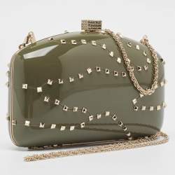 Pre Owned Valentino Dark Grey Plexiglass Rockstud In The Clutch