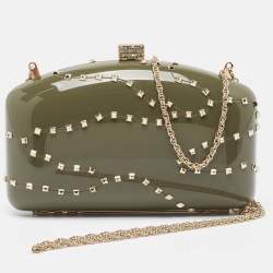 Pre Owned Valentino Dark Grey Plexiglass Rockstud In The Clutch