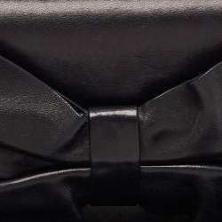 Pre Owned Valentino Black Leather Bow Flap Chain Clucth