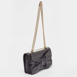 Pre Owned Valentino Black Leather Bow Flap Chain Clucth