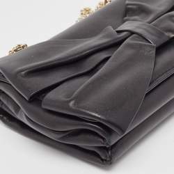 Pre Owned Valentino Black Leather Bow Flap Chain Clucth