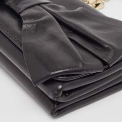 Pre Owned Valentino Black Leather Bow Flap Chain Clucth