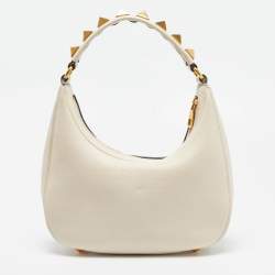 Pre Owned Valentino Off White Leather Stud Sign Hobo
