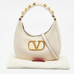 Pre Owned Valentino Off White Leather Stud Sign Hobo