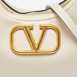 Pre Owned Valentino Off White Leather Stud Sign Hobo
