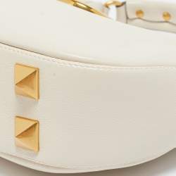 Pre Owned Valentino Off White Leather Stud Sign Hobo