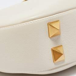 Pre Owned Valentino Off White Leather Stud Sign Hobo
