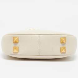 Pre Owned Valentino Off White Leather Stud Sign Hobo