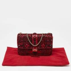 Pre Owned Valentino Red Leather Medium Rockstud Glam Lock Crystals Embellished Flap Bag