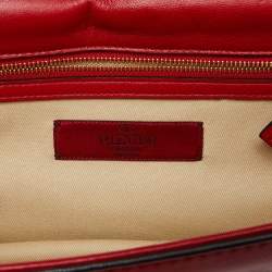 Pre Owned Valentino Red Leather Medium Rockstud Glam Lock Crystals Embellished Flap Bag