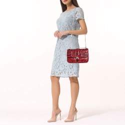 Pre Owned Valentino Red Leather Medium Rockstud Glam Lock Crystals Embellished Flap Bag