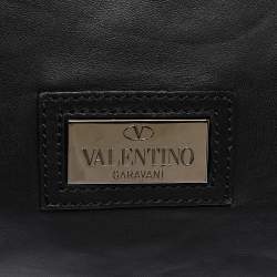Pre Owned Valentino Black/Metallic Leather Sequins Floral Hobo