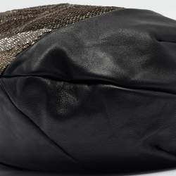 Pre Owned Valentino Black/Metallic Leather Sequins Floral Hobo