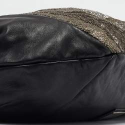 Pre Owned Valentino Black/Metallic Leather Sequins Floral Hobo