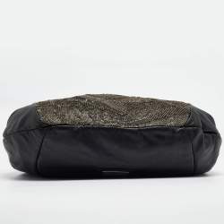 Pre Owned Valentino Black/Metallic Leather Sequins Floral Hobo