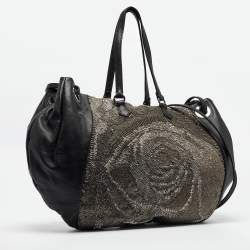 Pre Owned Valentino Black/Metallic Leather Sequins Floral Hobo
