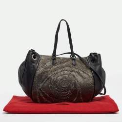 Pre Owned Valentino Black/Metallic Leather Sequins Floral Hobo