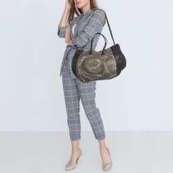 Pre Owned Valentino Black/Metallic Leather Sequins Floral Hobo