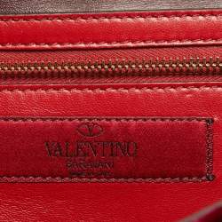 Valentino Burgundy Quilted Velvet Rockstud Spike Chain Clutch 