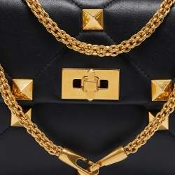 Pre Owned Valentino Black Leather Large Roman Stud Shoulder Bag