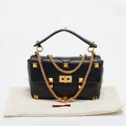Pre Owned Valentino Black Leather Large Roman Stud Shoulder Bag