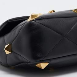 Pre Owned Valentino Black Leather Large Roman Stud Shoulder Bag