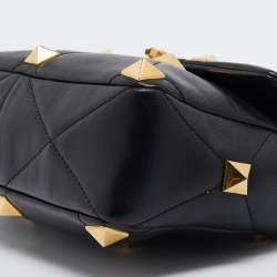 Pre Owned Valentino Black Leather Large Roman Stud Shoulder Bag