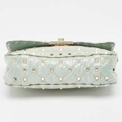 Pre Owned Valentino Light Blue Quilted Coated Fabric Small Rockstud Spike Top Handle Bag