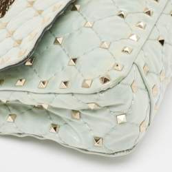 Pre Owned Valentino Light Blue Quilted Coated Fabric Small Rockstud Spike Top Handle Bag