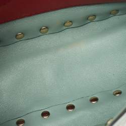 Pre Owned Valentino Light Blue Quilted Coated Fabric Small Rockstud Spike Top Handle Bag