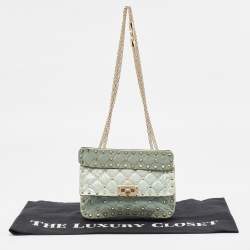 Pre Owned Valentino Light Blue Quilted Coated Fabric Small Rockstud Spike Top Handle Bag