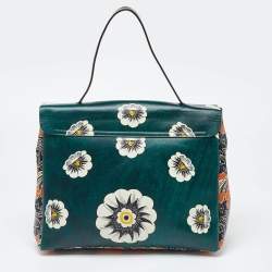Pre Owned Valenitino Multicolor Floral Print Leather Mime Top Handle Bag